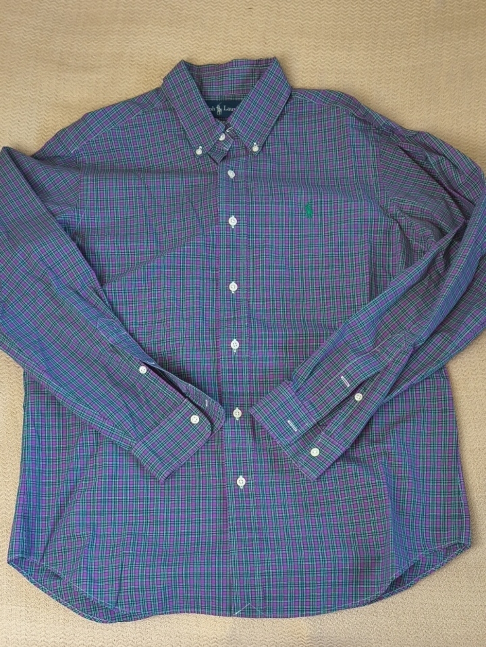 Polo by Ralph Lauren Purple and Green Checked Button-Down Shirt Medium